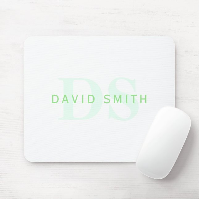 Modern Name & Monogram | Green & White Mouse Mat (With Mouse)