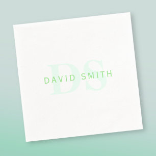 Modern Name & Monogram   Green & White Napkin