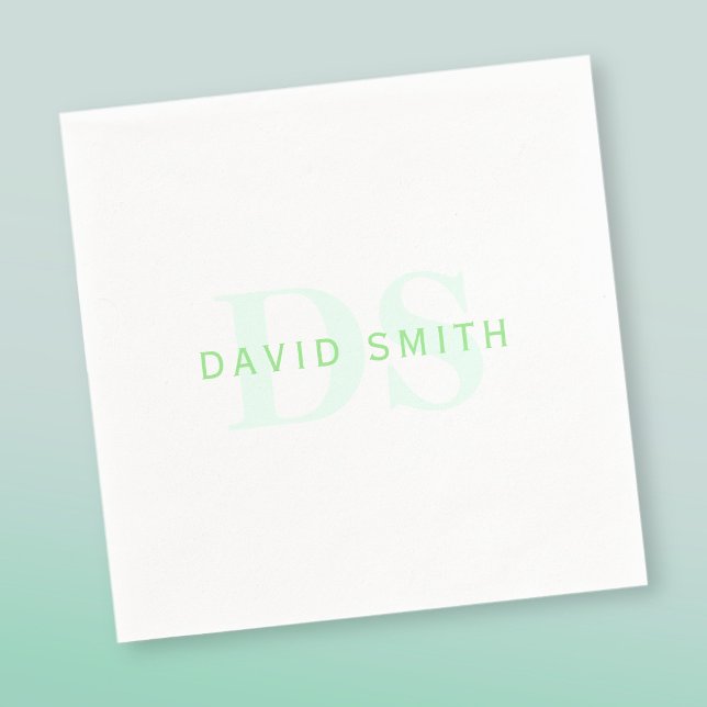 Modern Name & Monogram | Green & White Napkin (Creator Uploaded)