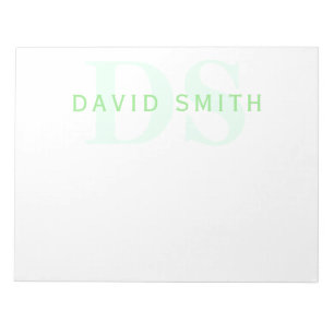 Modern Name & Monogram   Green & White Notepad
