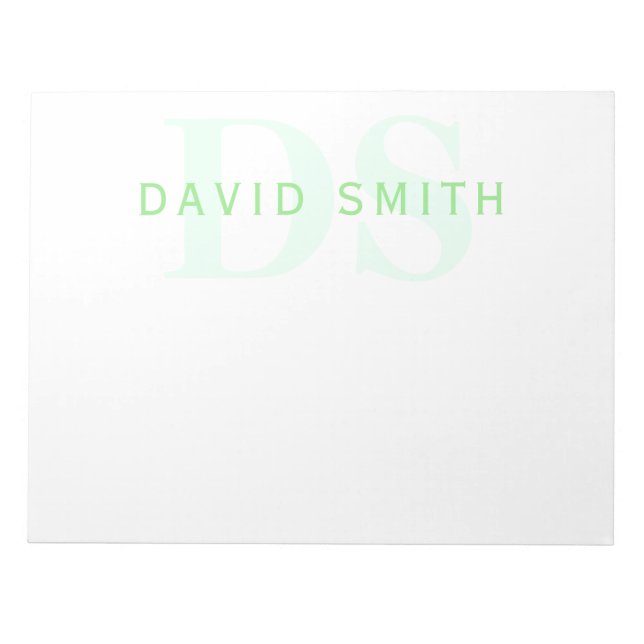 Modern Name & Monogram | Green & White Notepad (Front)
