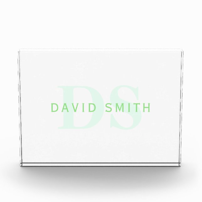 Modern Name & Monogram | Green & White Photo Block (Front)