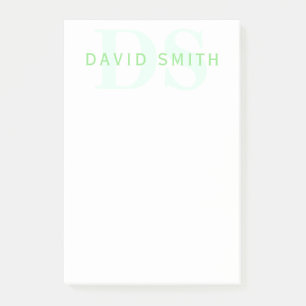 Modern Name & Monogram Green & White Post-it Notes