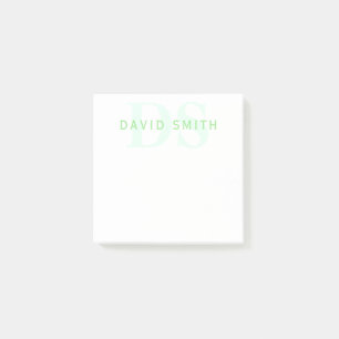Modern Name & Monogram Green & White Post-it Notes