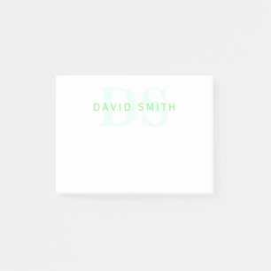 Modern Name & Monogram Green & White Post-it Notes