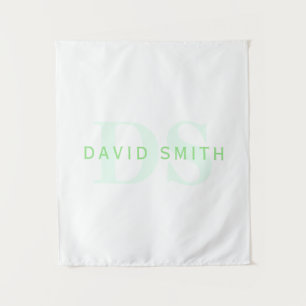Modern Name & Monogram   Green & White Tapestry