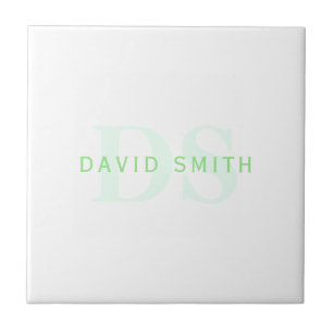 Modern Name & Monogram Green & White Tile