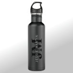 Modern Name & Monogram | Grey & Black 710 Ml Water Bottle<br><div class="desc">Custom name layered over monogram.</div>