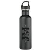 Modern Name & Monogram | Grey & Black 710 Ml Water Bottle (Front)