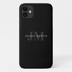 Modern Name & Monogram   Grey & Black iPhone 11 Case