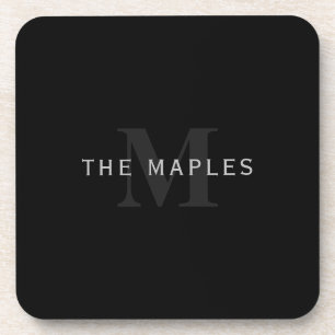 Modern Name & Monogram   Grey & Black Coaster