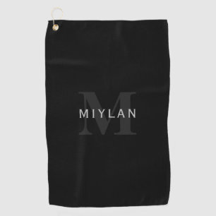 Modern Name & Monogram   Grey & Black Golf Towel