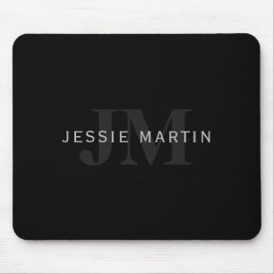 Modern Name & Monogram Grey & Black Mouse Mat
