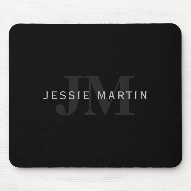 Modern Name & Monogram | Grey & Black Mouse Mat (Front)