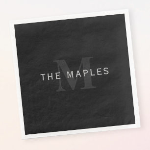 Modern Name & Monogram   Grey & Black Napkin