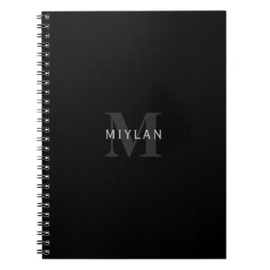 Modern Name & Monogram   Grey & Black Notebook