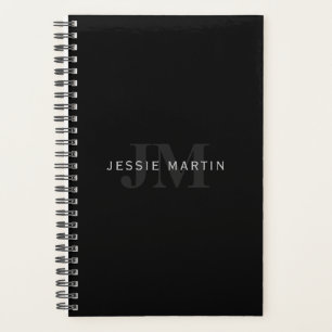 Modern Name & Monogram Grey & Black Planner