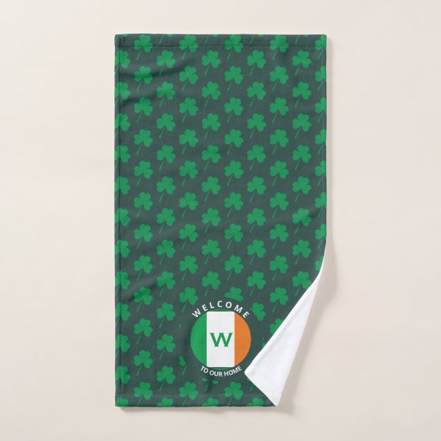 Modern Name Monogram Irish Flag Shamrock Hand Towel (Hand Towel)