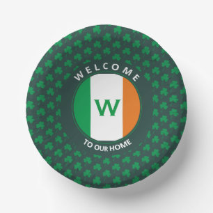 Modern Name Monogram Irish Flag Shamrock Paper Plate