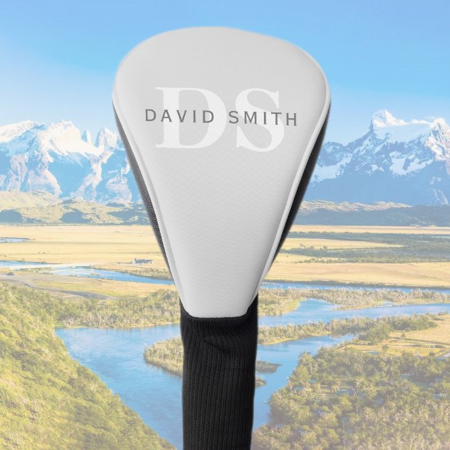 Modern Name & Monogram | Light & Dark Grey White Golf Head Cover (Creator Uploaded)