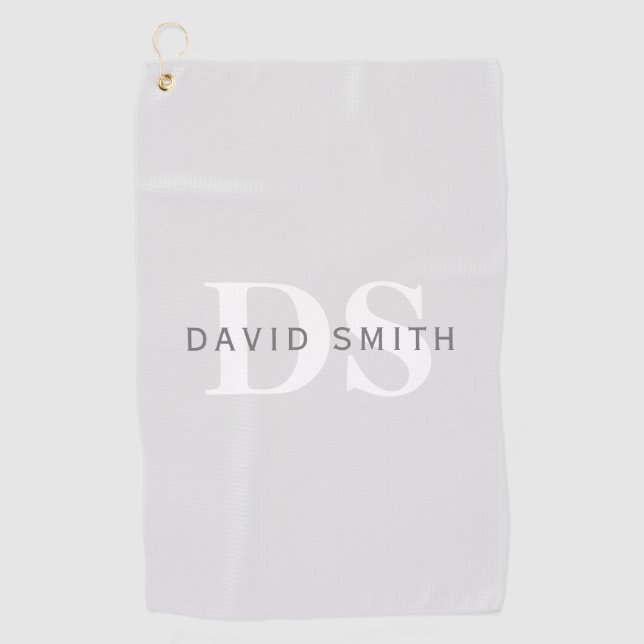 Modern Name & Monogram | Light & Dark Grey White Golf Towel (Front)
