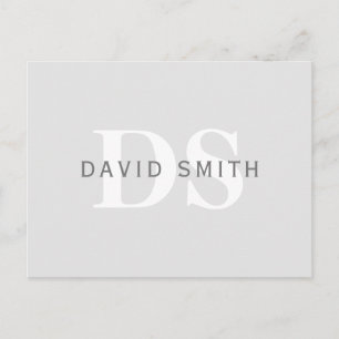 Modern Name & Monogram   Light & Dark Grey White Invitation Postcard