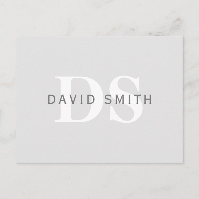 Modern Name & Monogram | Light & Dark Grey White Invitation Postcard (Front)