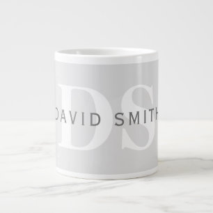 Modern Name & Monogram   Light & Dark Grey White Large Coffee Mug