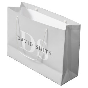 Modern Name & Monogram   Light & Dark Grey White Large Gift Bag