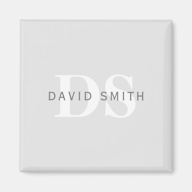 Modern Name & Monogram | Light & Dark Grey White Magnet (Front)