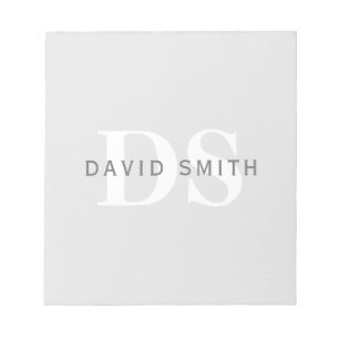 Modern Name & Monogram Light & Dark Grey White Notepad