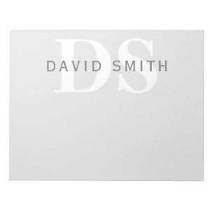 Modern Name & Monogram   Light & Dark Grey White Notepad