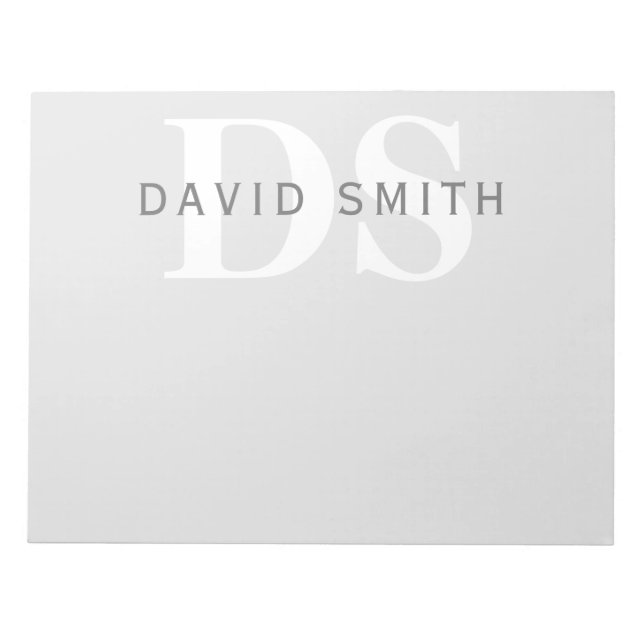Modern Name & Monogram | Light & Dark Grey White Notepad (Front)