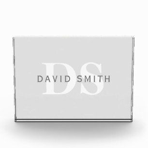 Modern Name & Monogram   Light & Dark Grey White Photo Block