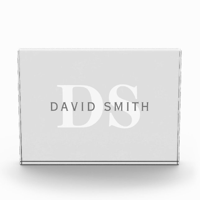 Modern Name & Monogram | Light & Dark Grey White Photo Block (Front)