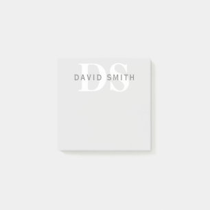 Modern Name & Monogram   Light & Dark Grey White Post-it Notes