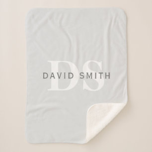 Modern Name & Monogram Light & Dark Grey White Sherpa Blanket