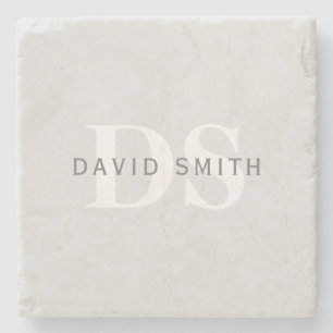 Modern Name & Monogram Light & Dark Grey White Stone Coaster