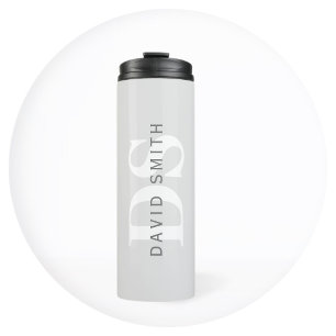 Modern Name & Monogram   Light & Dark Grey White Thermal Tumbler