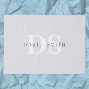 Modern Name & Monogram   Light & Dark Grey White Tissue Paper