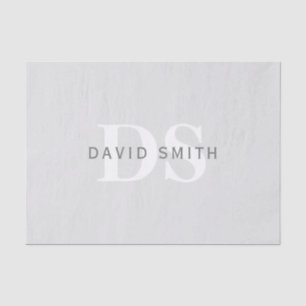 Modern Name & Monogram Light & Dark Grey White Tissue Paper