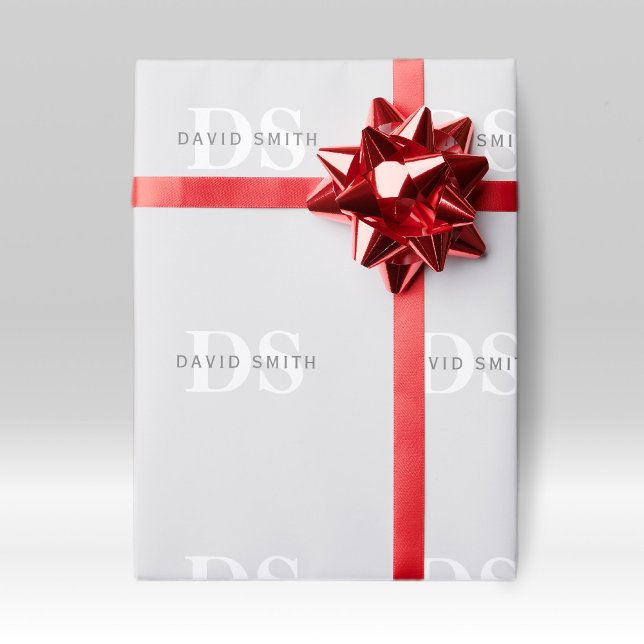 Modern Name & Monogram | Light & Dark Grey White Wrapping Paper (Creator Uploaded)