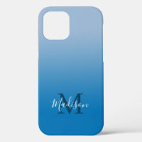 Modern Name Monogram Light to Dark Blue Gradient