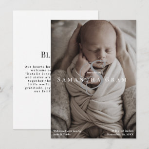 Modern Name Monogram Newborn Photo Announcement