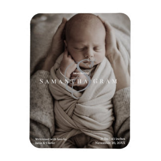 Modern Name Monogram Newborn Photo  Magnet