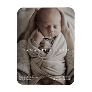 Modern Name Monogram Newborn Photo Magnet