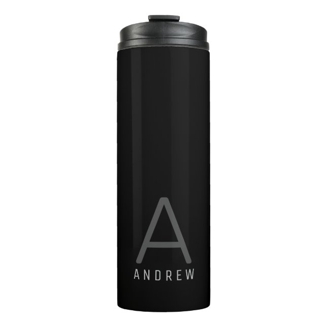 Modern Name Monogram Simple Grey Black Thermal Tumbler (Front)