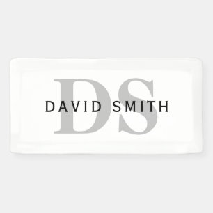 Modern Name & Monogram   White Black & Grey Banner