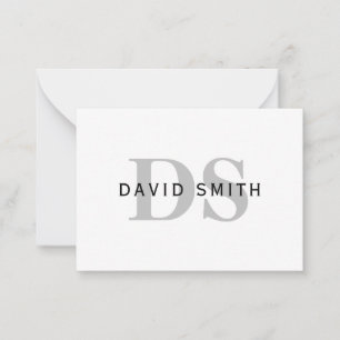 Modern Name & Monogram   White Black & Grey Card