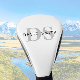 Modern Name & Monogram White Black & Grey Golf Head Cover
